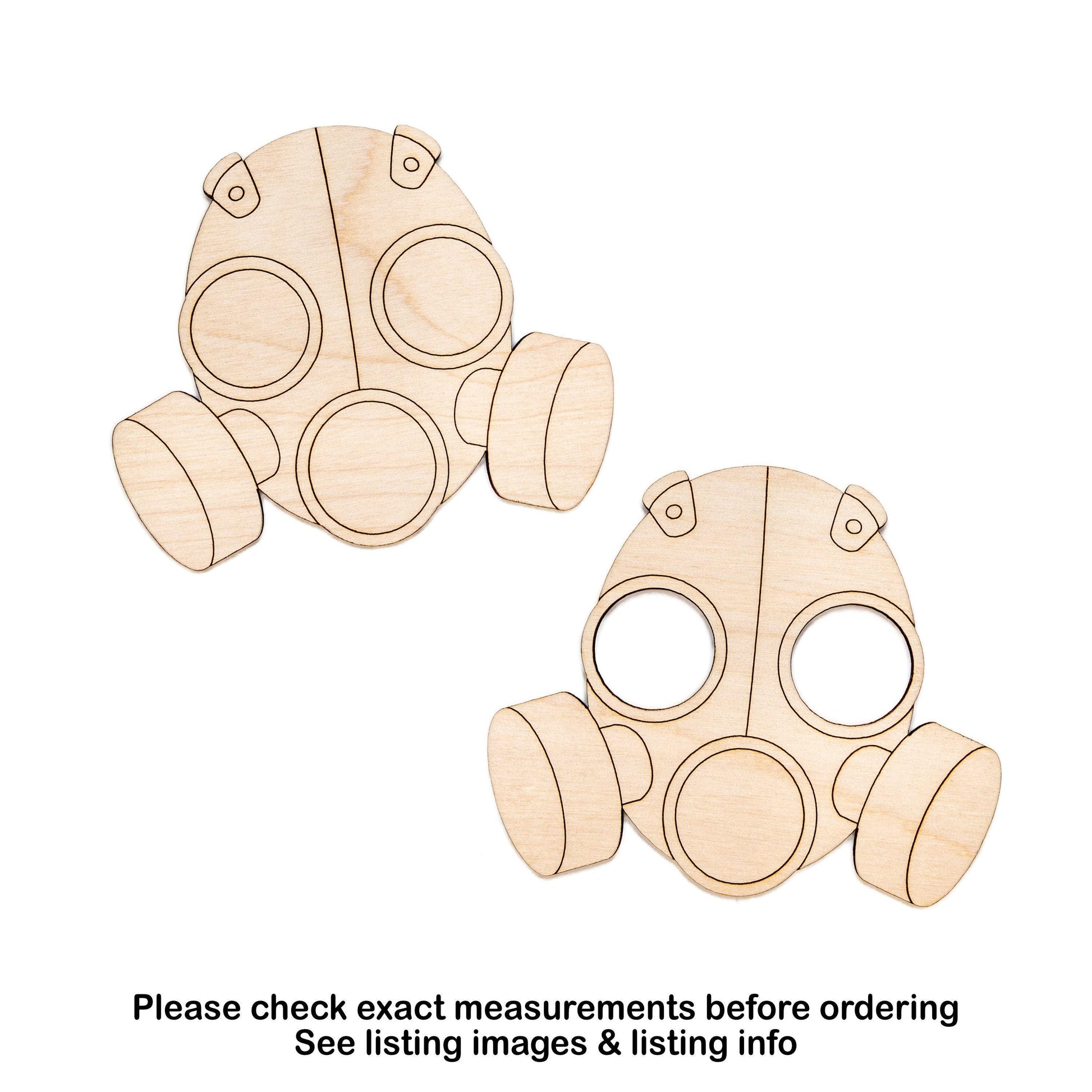Gas Mask Wood Cutout - Laser Cut Unfinished Craft Shape - Multiple Sizes