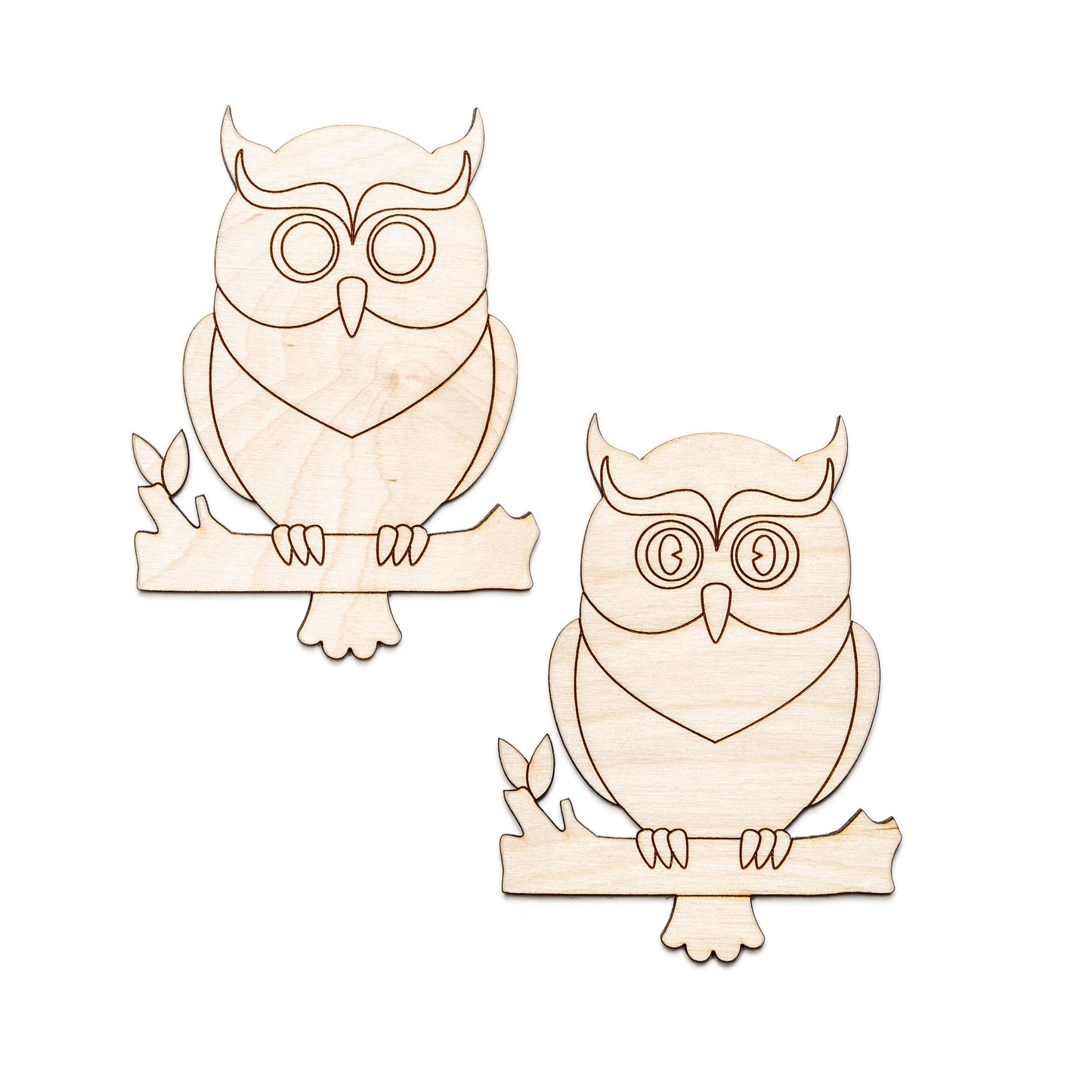 Owl On Branch Detailed Wood Cutout - Laser Cut Unfinished Craft Shape - Multiple Sizes