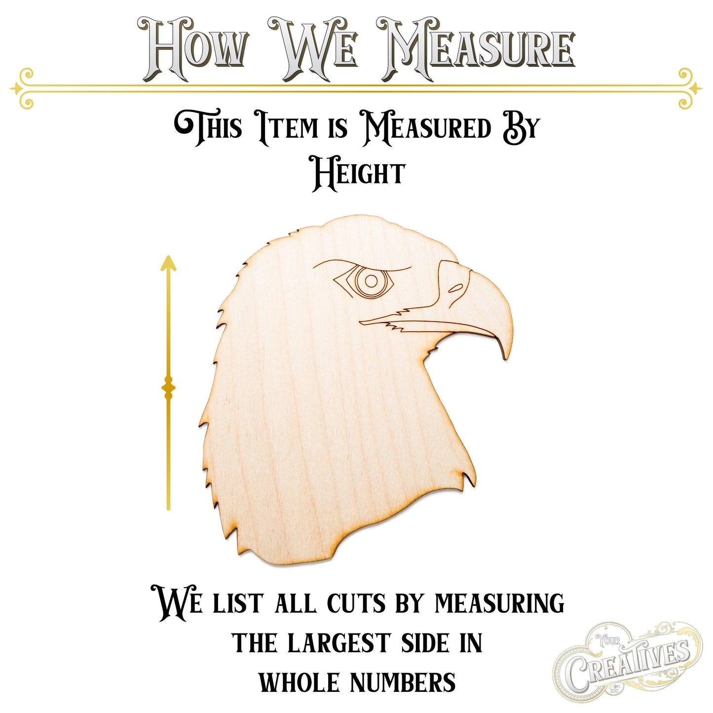 Bald Eagle Head Wood Cutout - Laser Cut Unfinished Craft Shape - Multiple Sizes