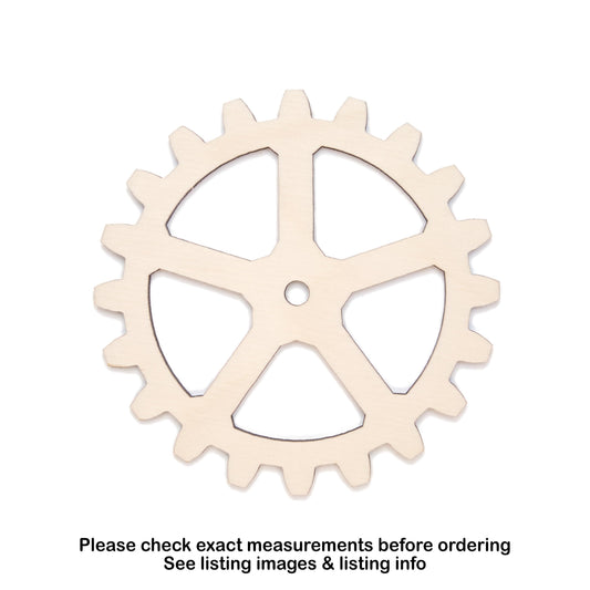Gear 20 Tooth Angled Teeth Wood Cutout - Laser Cut Unfinished Craft Shape - Multiple Sizes