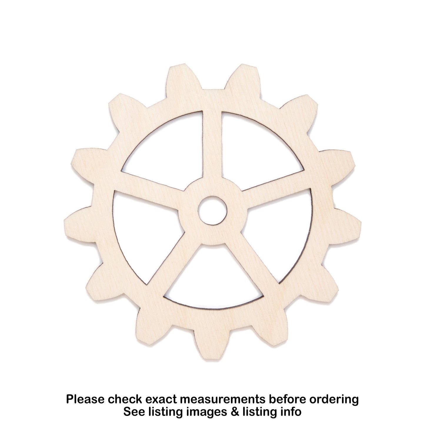 Gear 13 Tooth Wood Cutout - Laser Cut Unfinished Craft Shape - Multiple Sizes