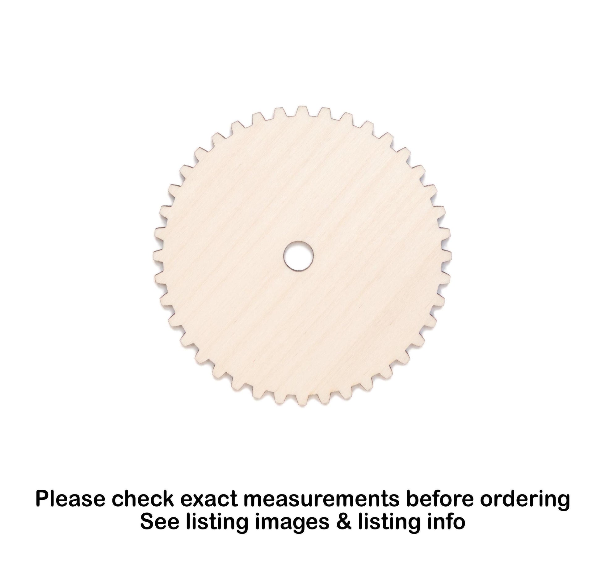 Solid 40 Tooth Gear Wood Cutout - Laser Cut Unfinished Craft Shape - Multiple Sizes