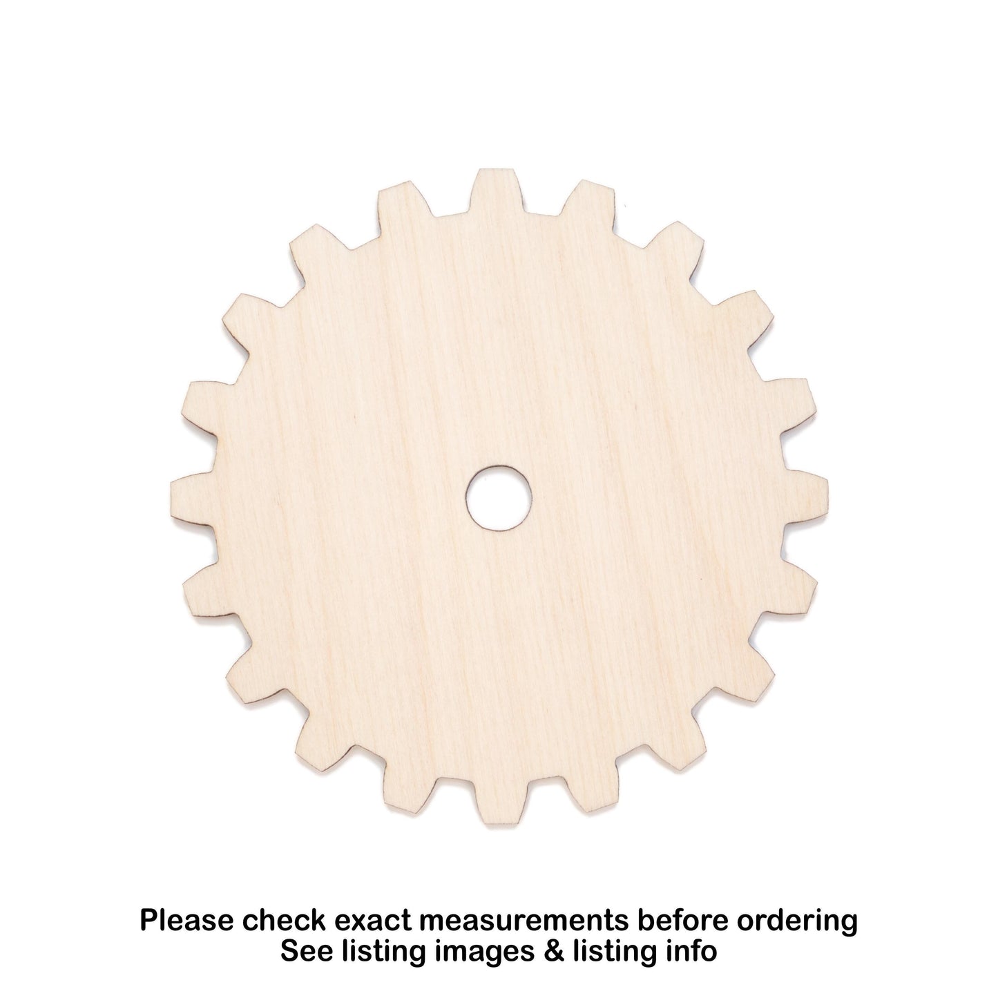 Solid Gear 20 Tooth Wood Cutout - Laser Cut Unfinished Craft Shape - Multiple Sizes