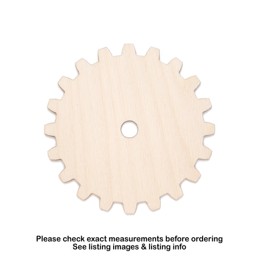 Solid Gear 20 Tooth Wood Cutout - Laser Cut Unfinished Craft Shape - Multiple Sizes