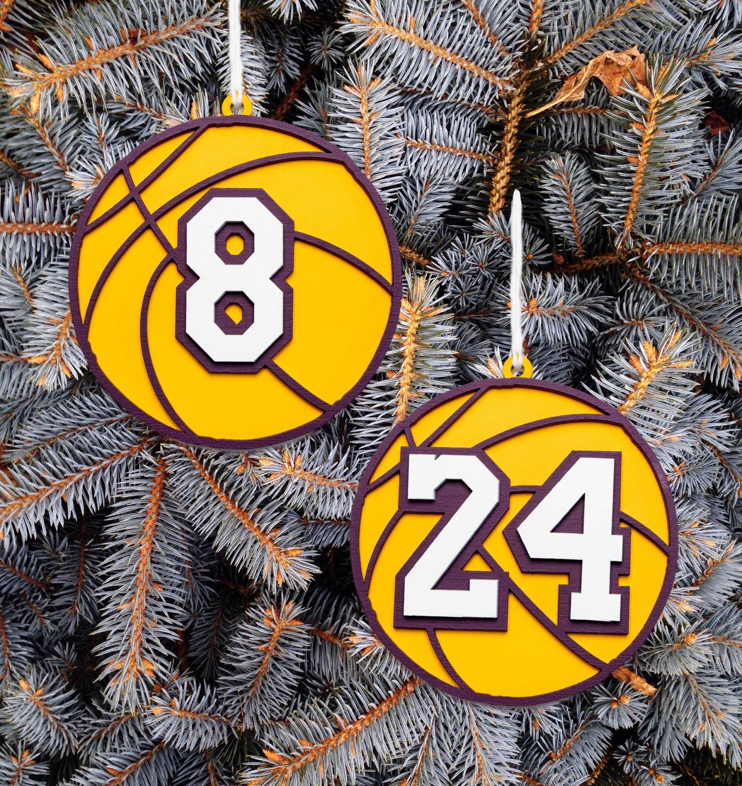 8 and 24 Basketball Painted Wood Ornament - Laser Cut Sports Theme Holiday Craft Shape