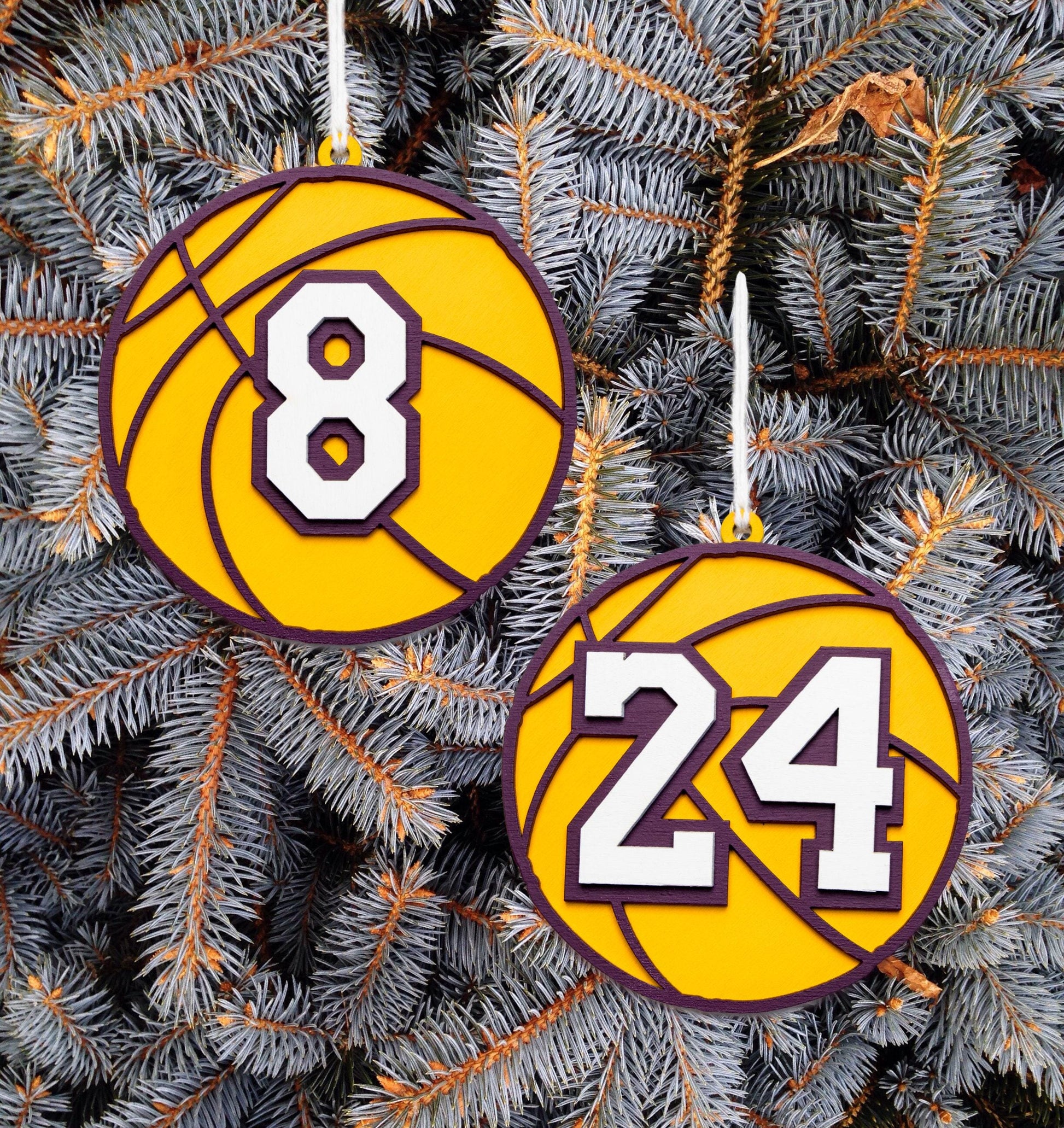 8 and 24 Basketball Painted Wood Ornament - Laser Cut Sports Theme Holiday Craft Shape