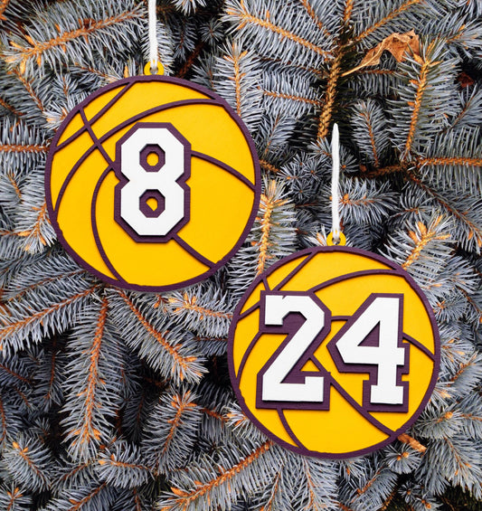 8 and 24 Basketball Painted Wood Ornament - Laser Cut Sports Theme Holiday Craft Shape