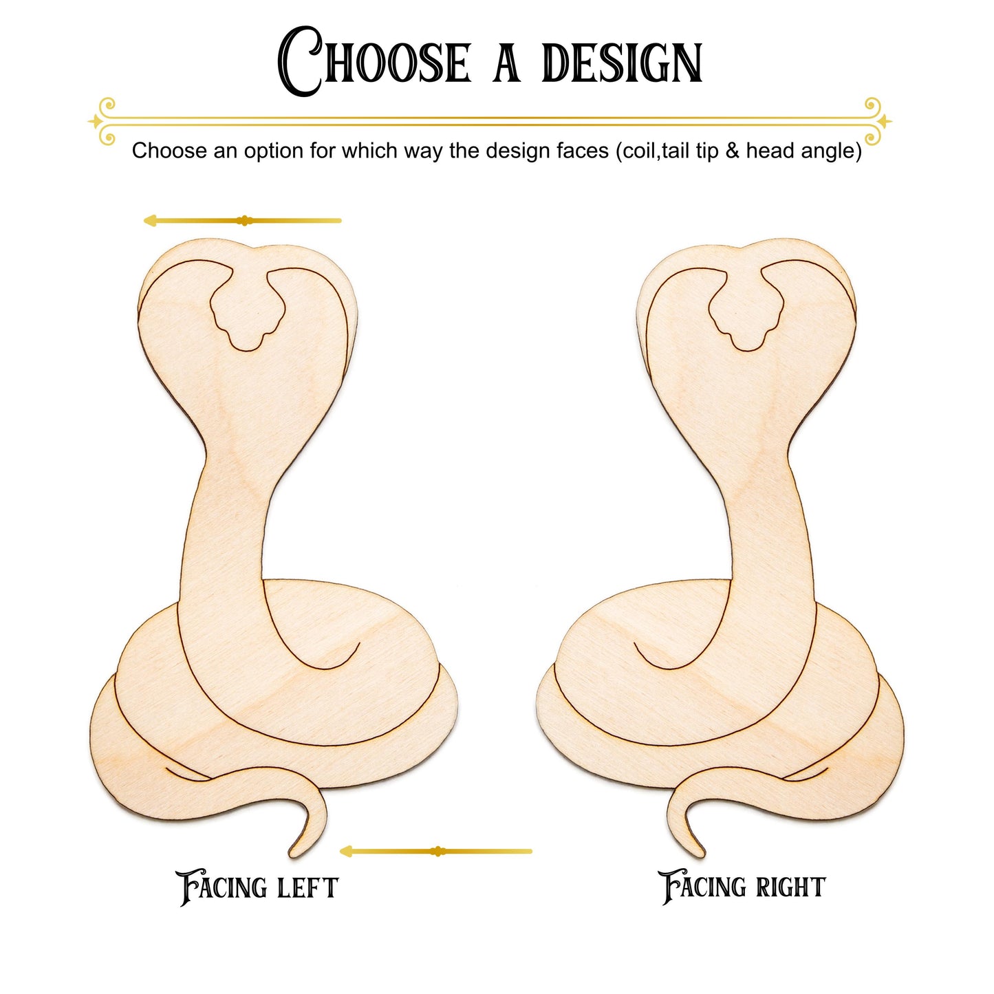 Cobra Snake Detailed Wood Cutout - Laser Cut Unfinished Craft Shape - Multiple Sizes