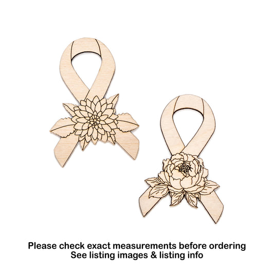 Awareness Ribbon Floral Wood Cutout - Laser Cut Unfinished Craft Shape - Multiple Sizes