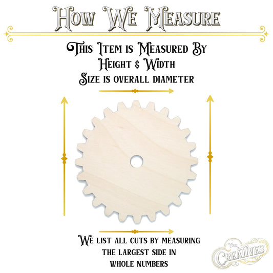 Solid Gear 24 Tooth Wood Cutout - Laser Cut Unfinished Craft Shape - Multiple Sizes