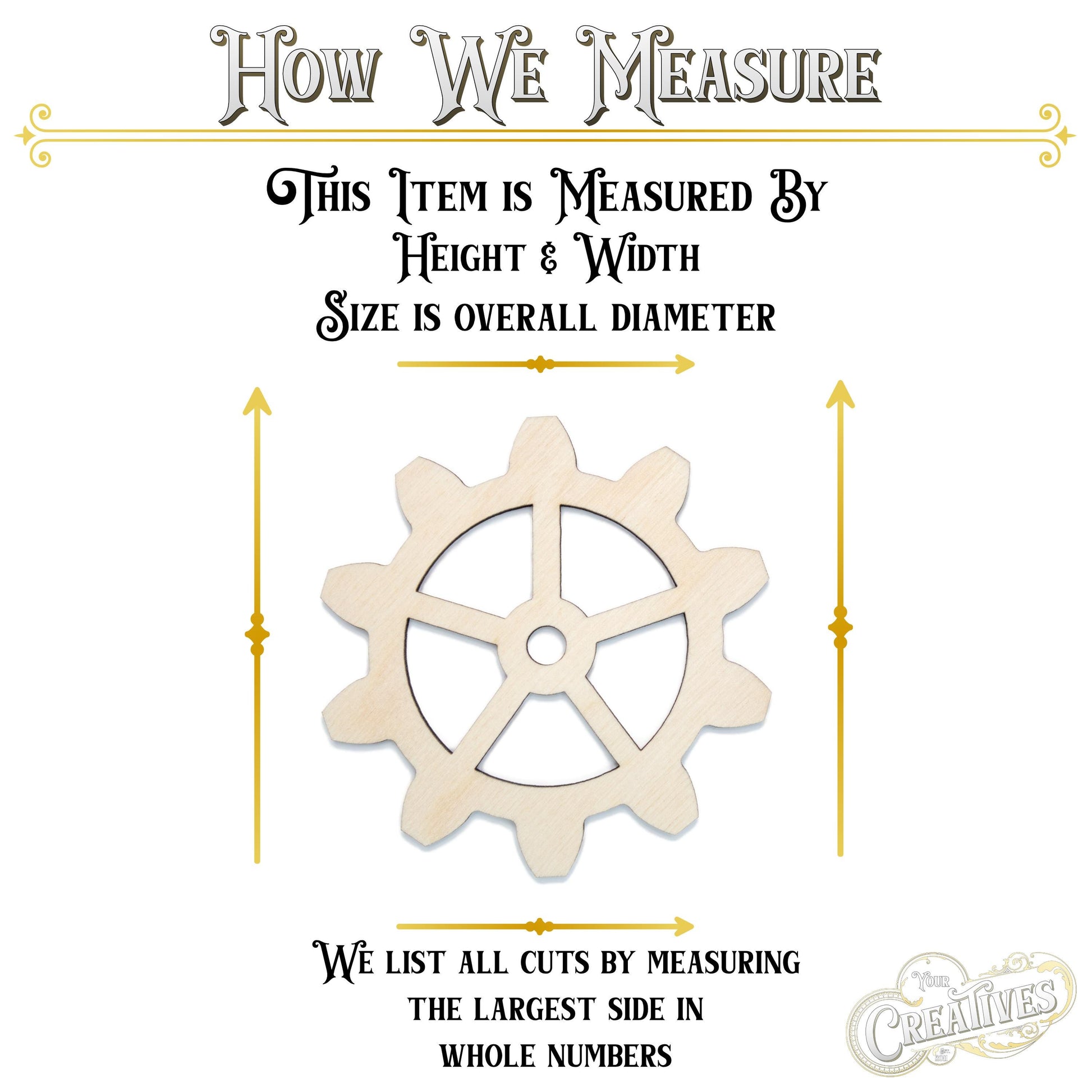 Gear 10 Tooth Wood Cutout - Laser Cut Unfinished Craft Shape - Multiple Sizes