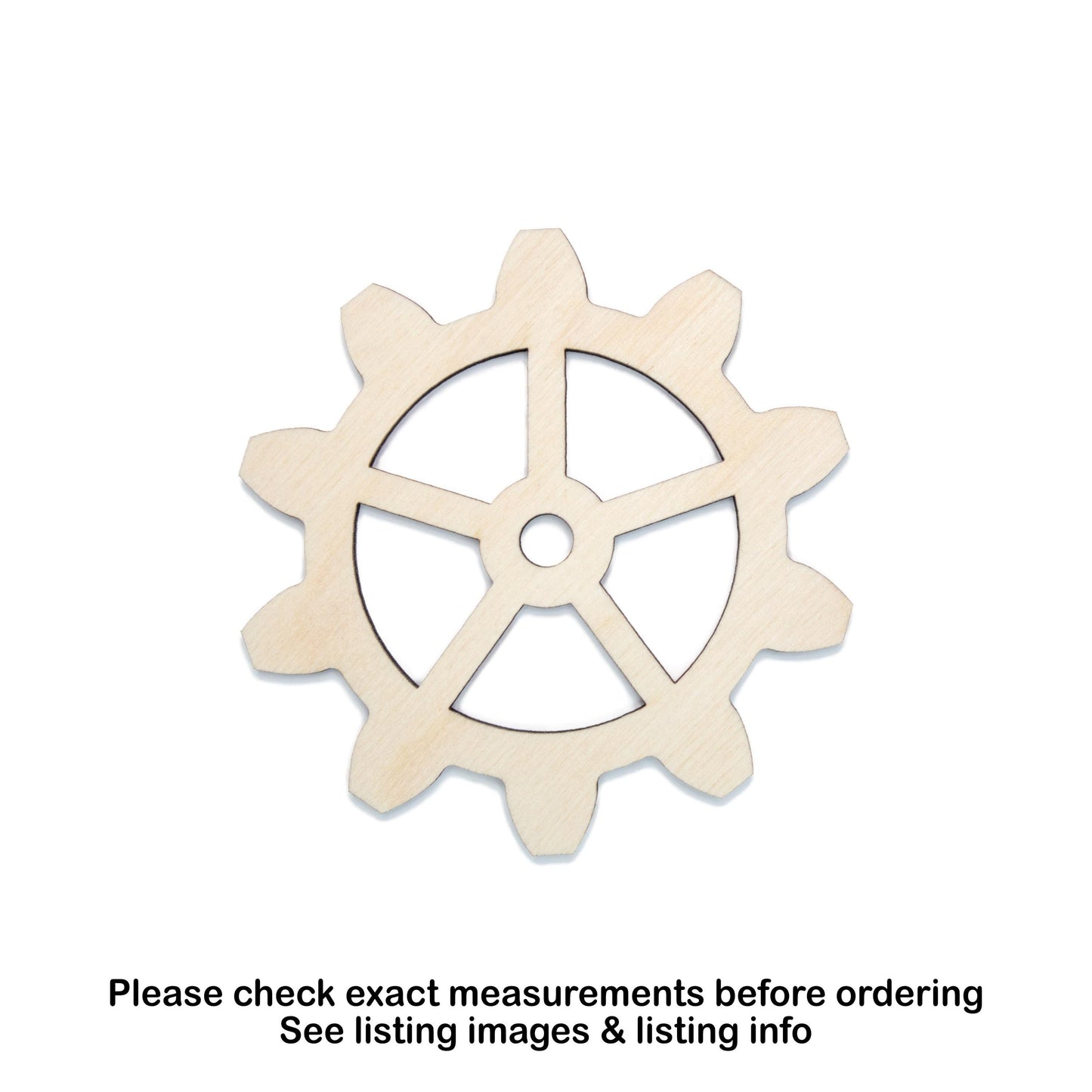 Gear 10 Tooth Wood Cutout - Laser Cut Unfinished Craft Shape - Multiple Sizes