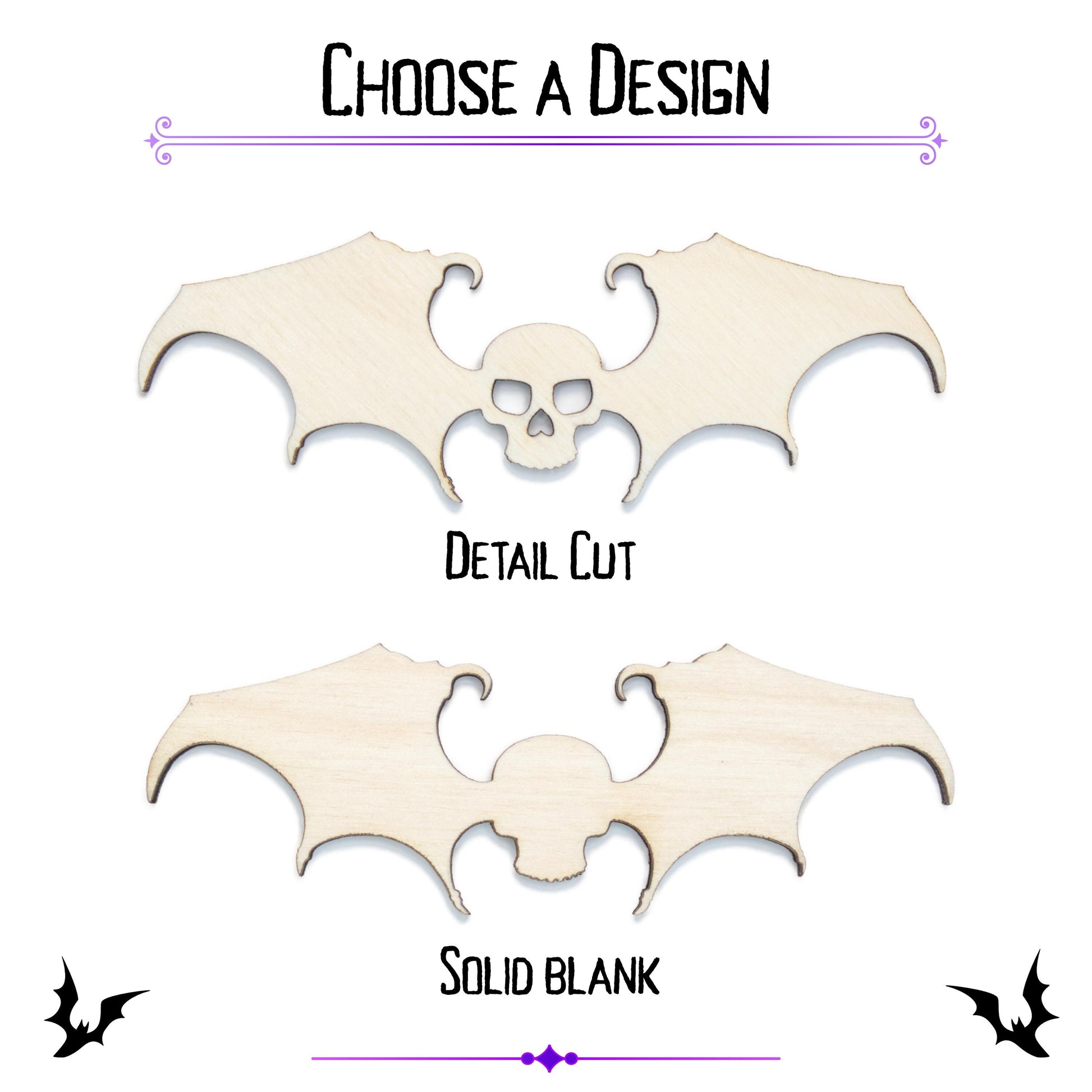 Winged Skull Blank Wood Cutout - Laser Cut Unfinished Craft Shape - Multiple Sizes