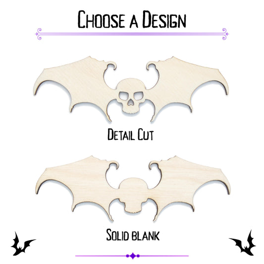 Winged Skull Blank Wood Cutout - Laser Cut Unfinished Craft Shape - Multiple Sizes