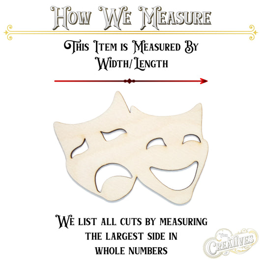 Theater Masks Blank Wood Cutout - Laser Cut Unfinished Craft Shape - Multiple Sizes