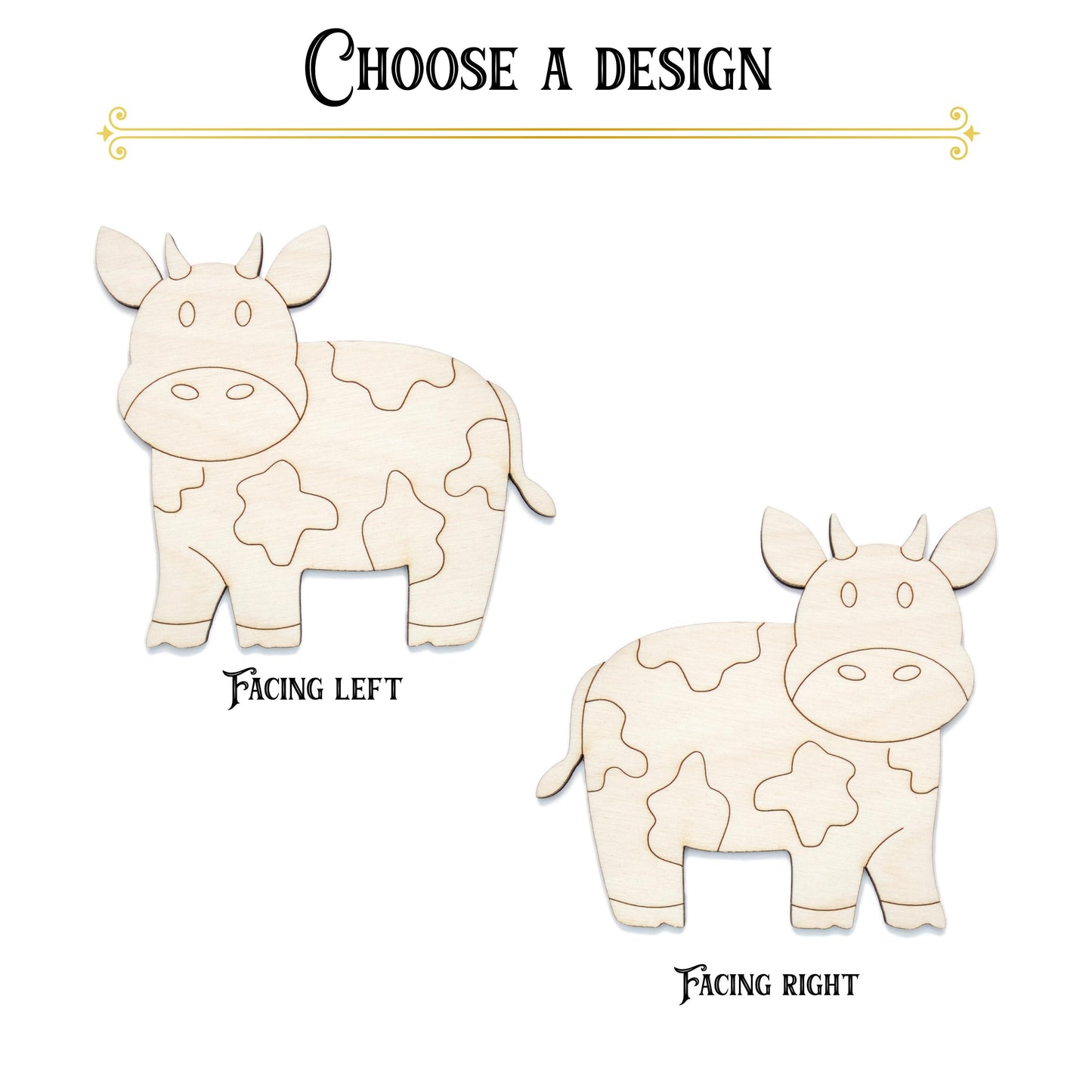 Cute Cow Bull Wood Cutout - Laser Cut Unfinished Craft Shape - Multiple Sizes