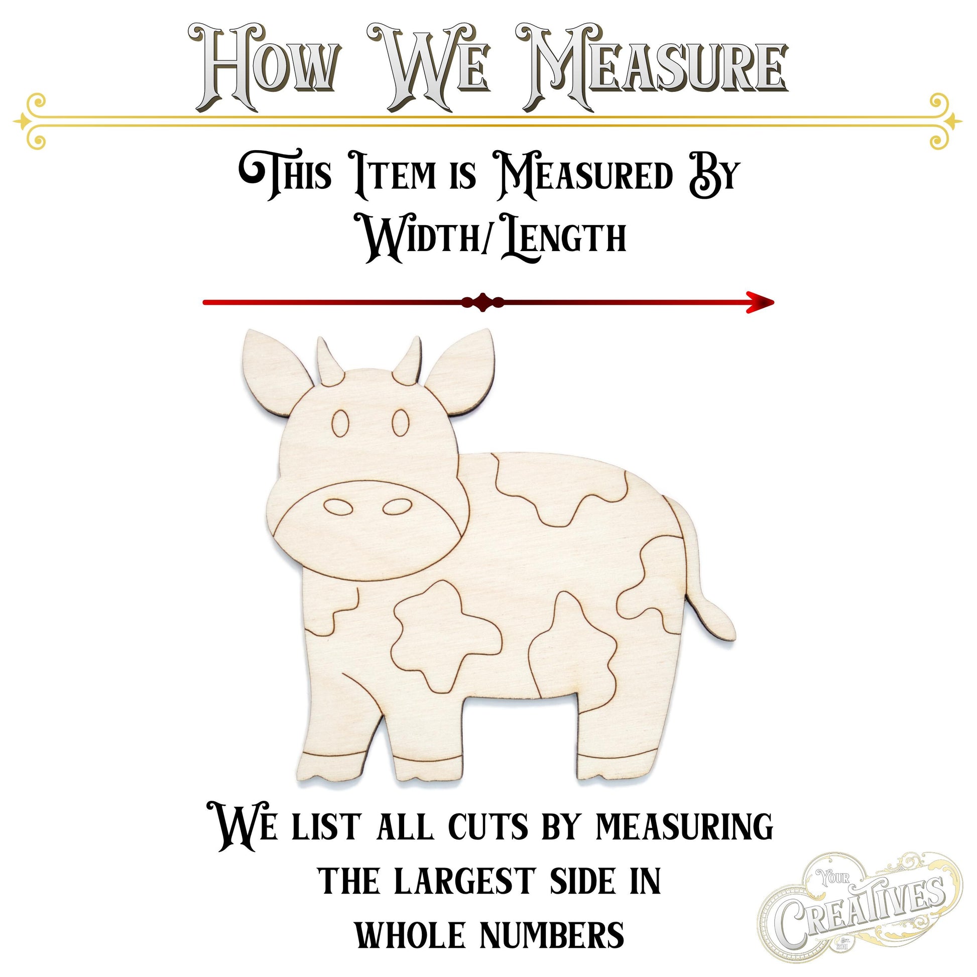 Cute Cow Bull Wood Cutout - Laser Cut Unfinished Craft Shape - Multiple Sizes
