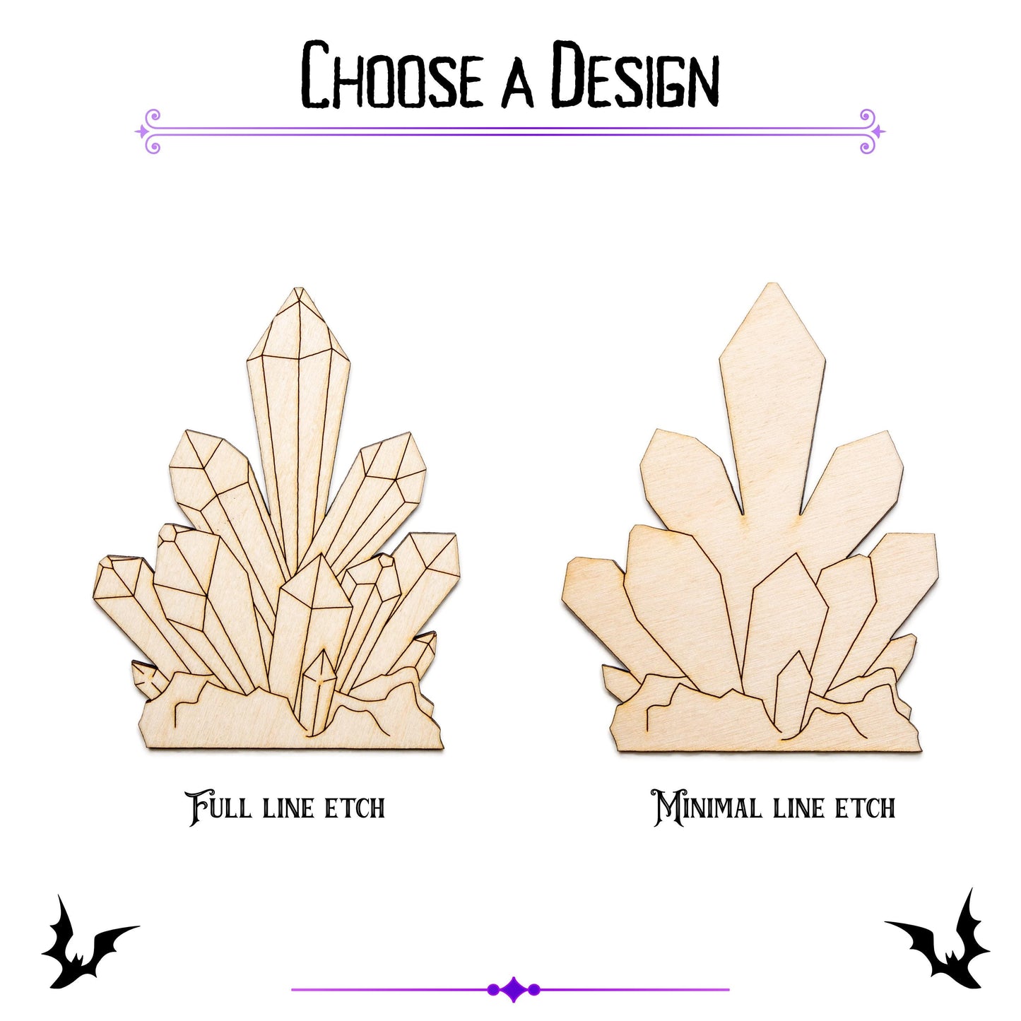 Crystals Detailed Wood Cutout - Laser Cut Unfinished Craft Shape - Multiple Sizes