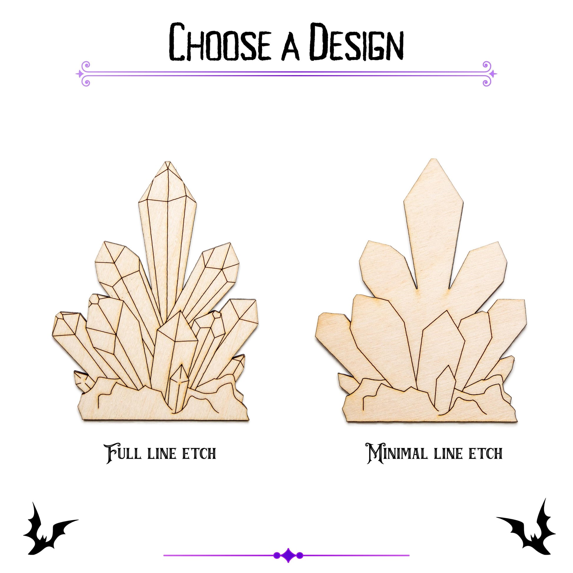 Crystals Detailed Wood Cutout - Laser Cut Unfinished Craft Shape - Multiple Sizes