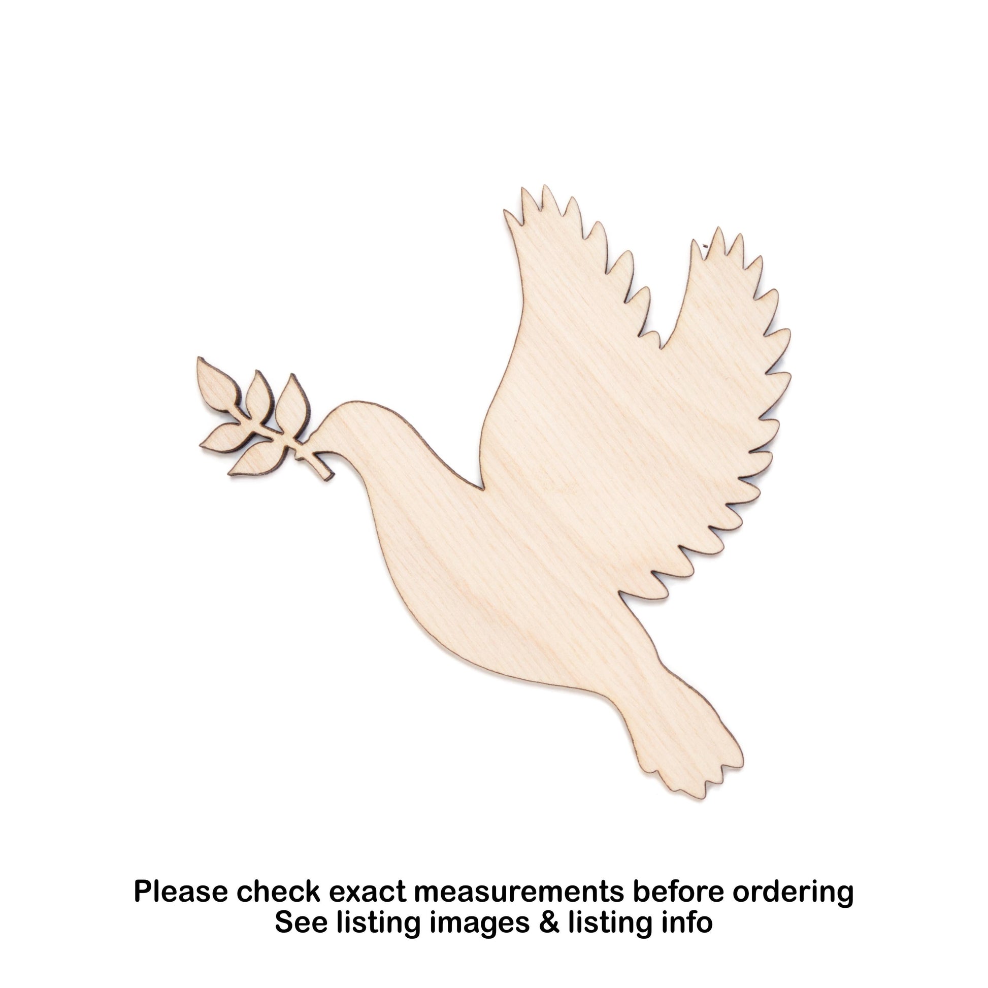 Dove With Olive Branch Blank Wood Cutout - Laser Cut Unfinished Craft Shape - Multiple Sizes