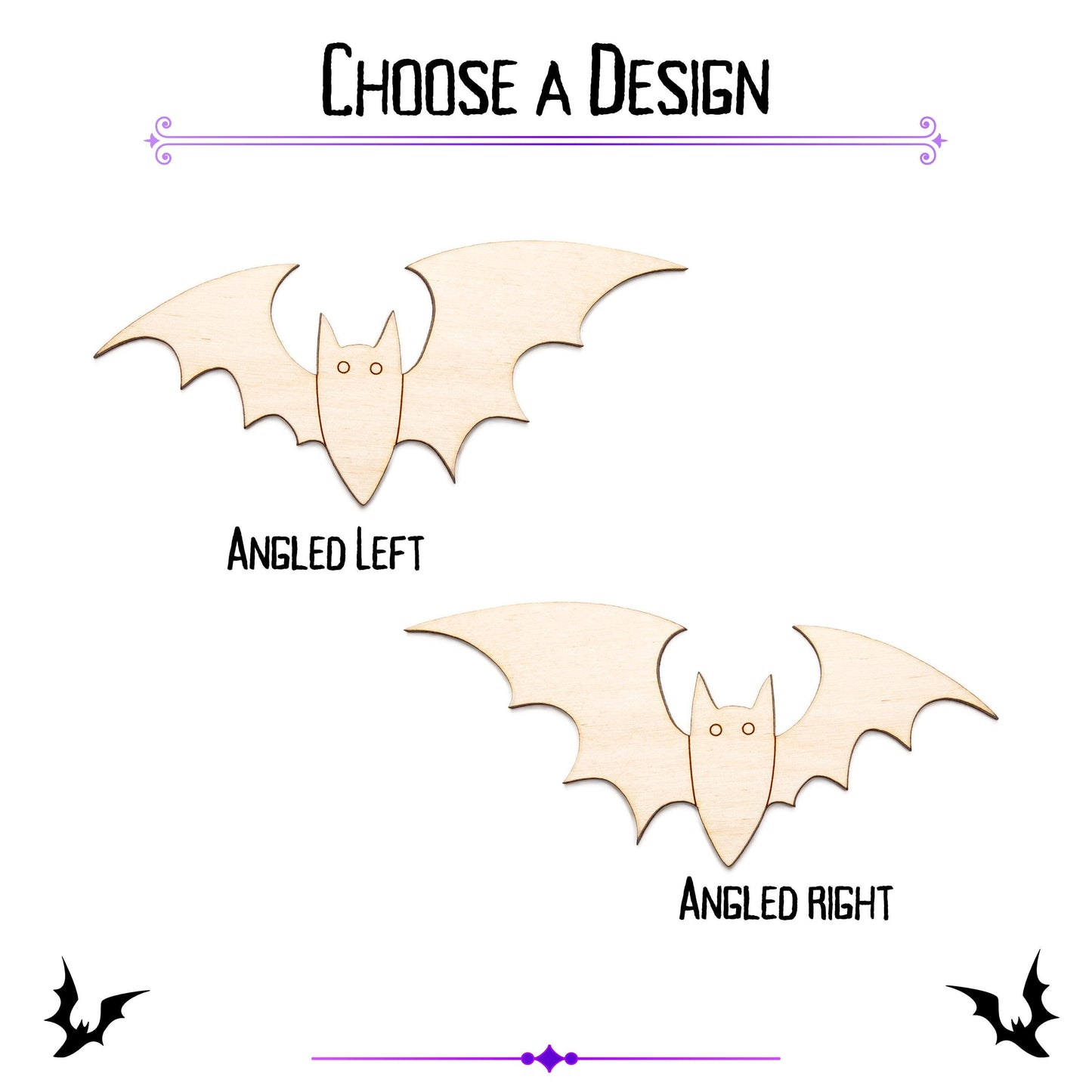 Bat Angled Design Wood Cutout - Laser Cut Unfinished Craft Shape - Multiple Sizes