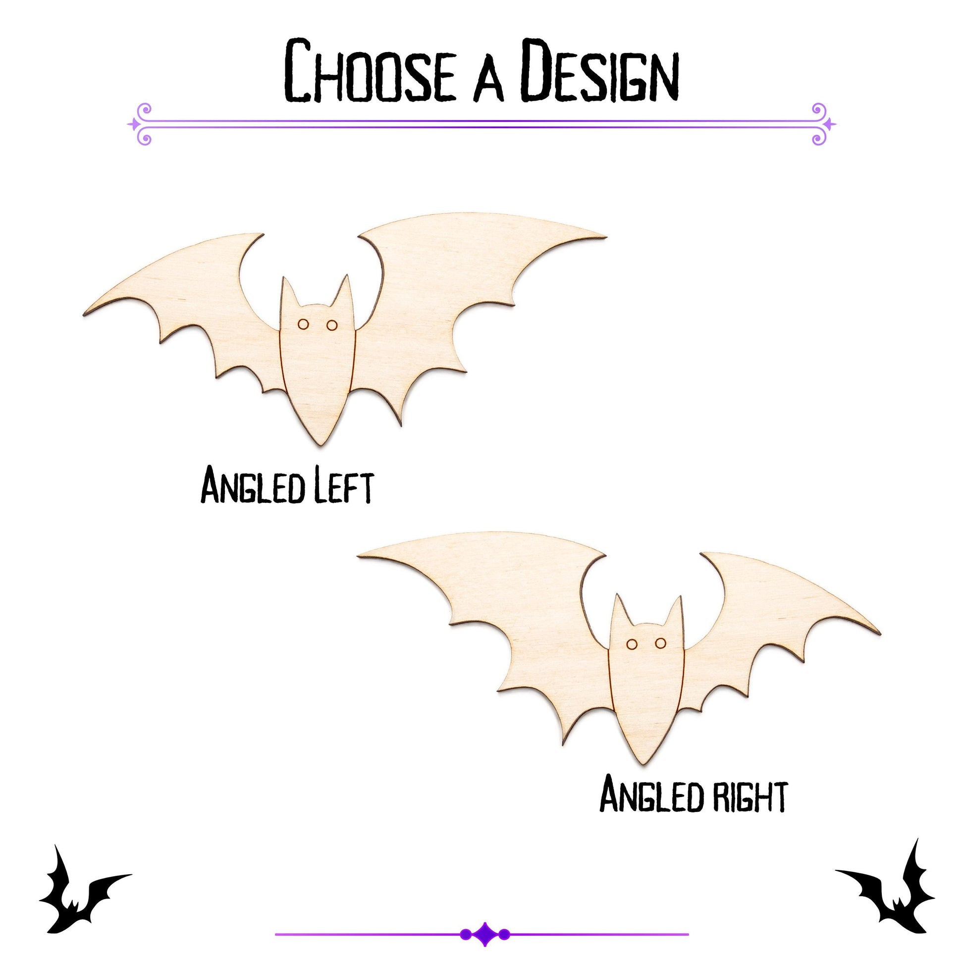 Bat Angled Design Wood Cutout - Laser Cut Unfinished Craft Shape - Multiple Sizes