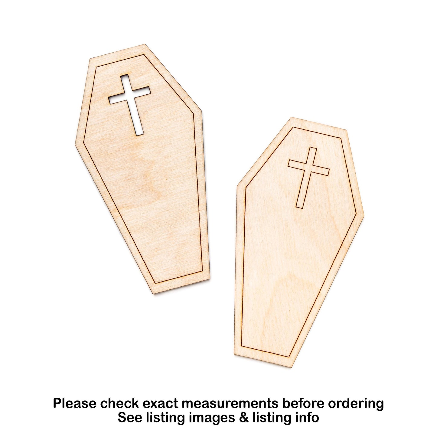 Coffin With Cross Wood Cutout - Laser Cut Unfinished Craft Shape - Multiple Sizes