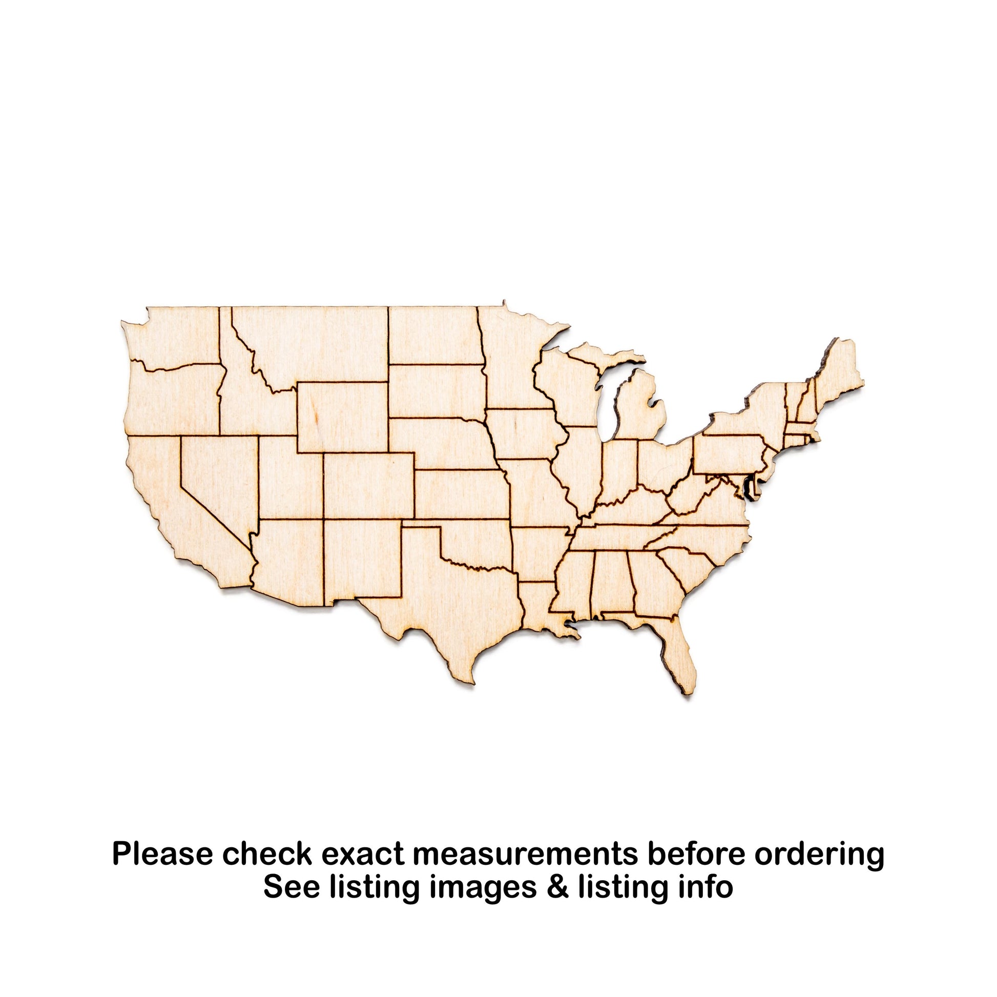 USA Detailed Wood Cutout - Laser Cut Unfinished Craft Shape - Multiple Sizes