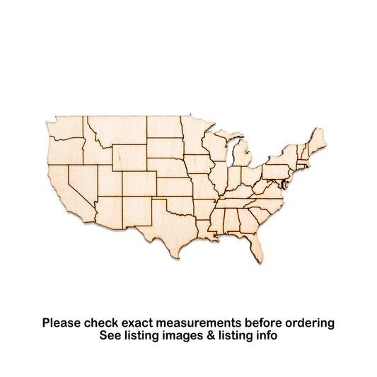 USA Detailed Wood Cutout - Laser Cut Unfinished Craft Shape - Multiple Sizes