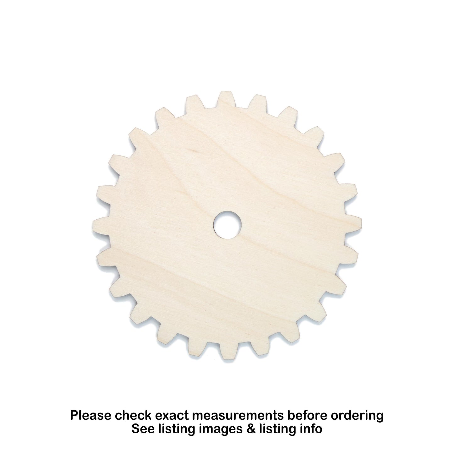 Solid Gear 24 Tooth Wood Cutout - Laser Cut Unfinished Craft Shape - Multiple Sizes