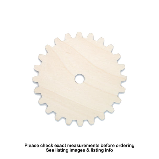 Solid Gear 24 Tooth Wood Cutout - Laser Cut Unfinished Craft Shape - Multiple Sizes