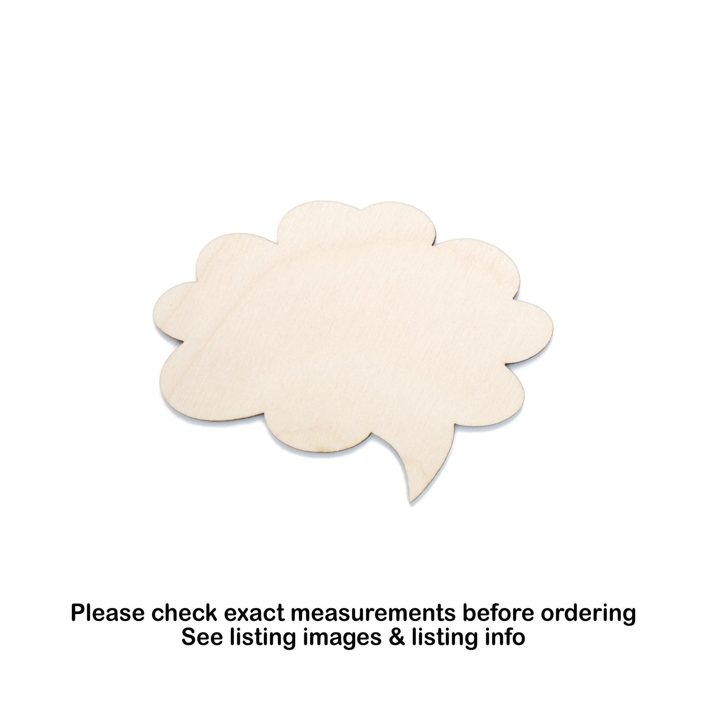 Cloud Speech Bubble Slim Blank Wood Cutout - Laser Cut Unfinished Craft Shape - Multiple Sizes