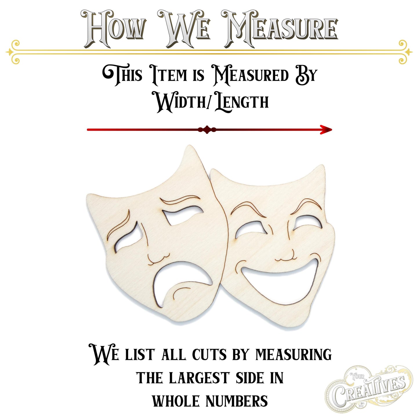 Theater Masks Detailed Wood Cutout - Laser Cut Unfinished Craft Shape - Multiple Sizes