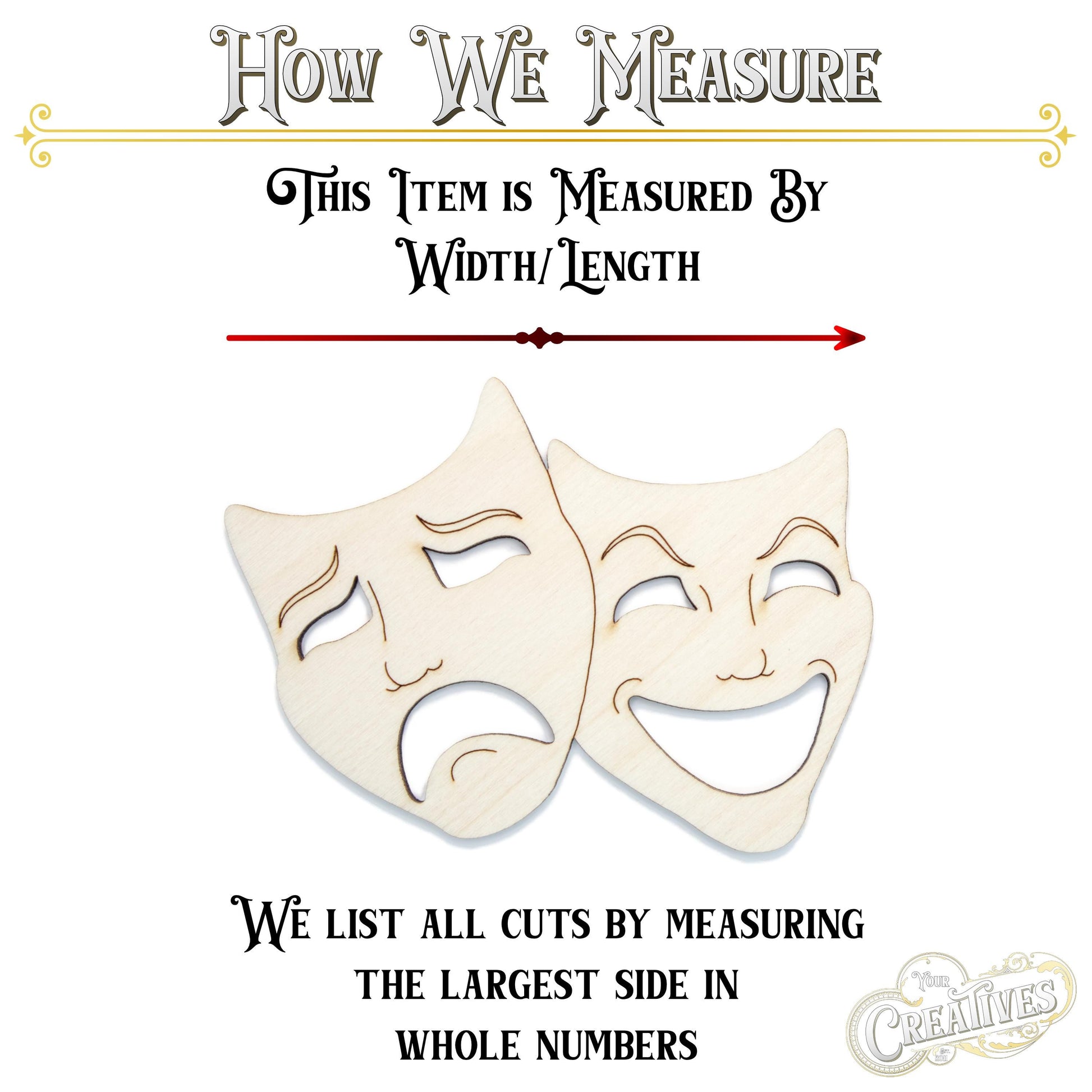 Theater Masks Detailed Wood Cutout - Laser Cut Unfinished Craft Shape - Multiple Sizes