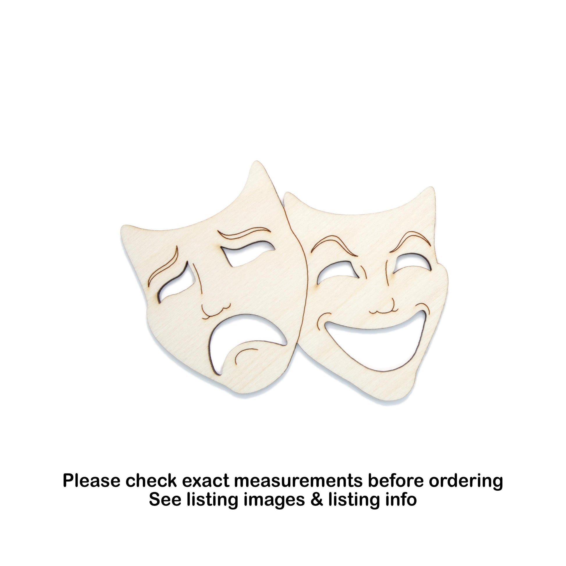 Theater Masks Detailed Wood Cutout - Laser Cut Unfinished Craft Shape - Multiple Sizes