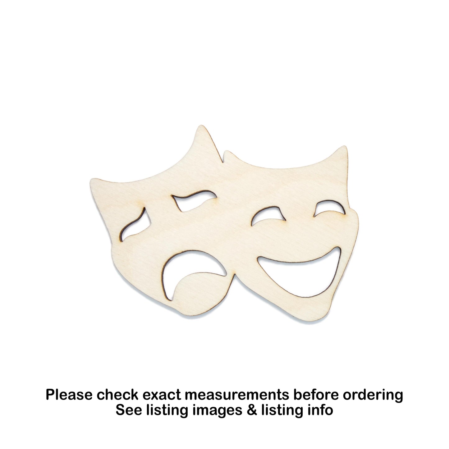 Theater Masks Blank Wood Cutout - Laser Cut Unfinished Craft Shape - Multiple Sizes