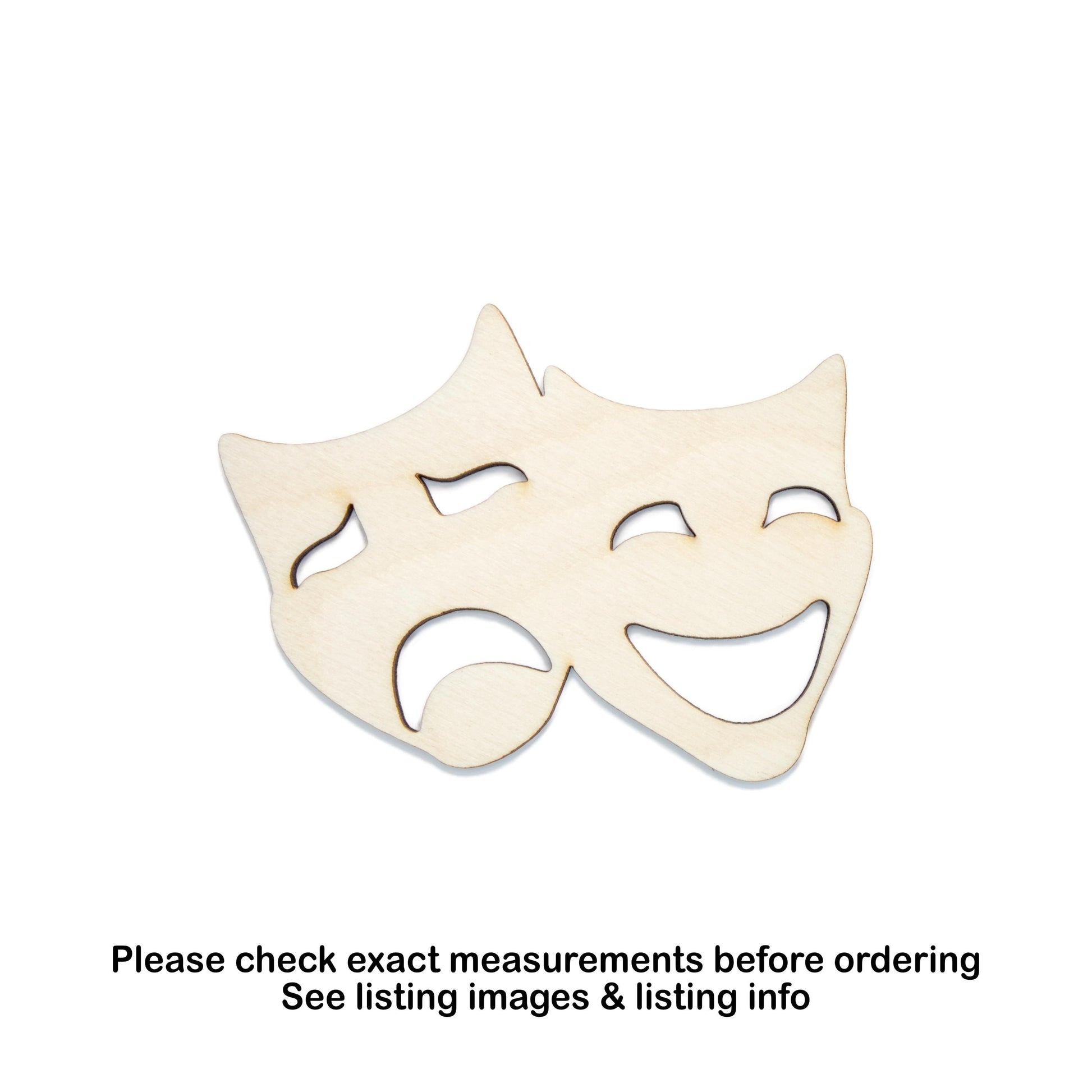 Theater Masks Blank Wood Cutout - Laser Cut Unfinished Craft Shape - Multiple Sizes