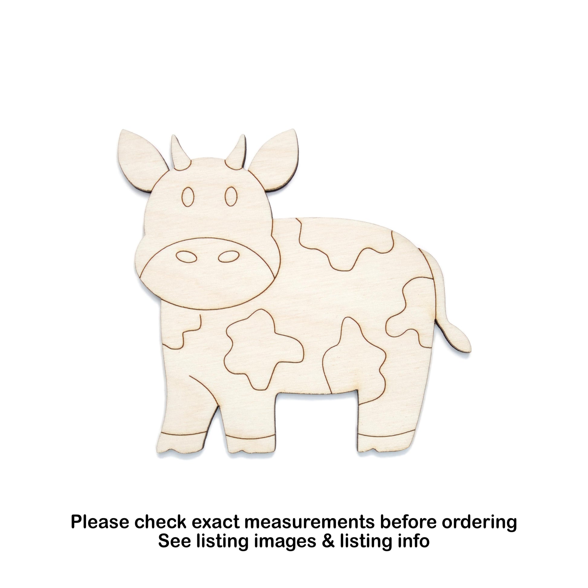 Cute Cow Bull Wood Cutout - Laser Cut Unfinished Craft Shape - Multiple Sizes