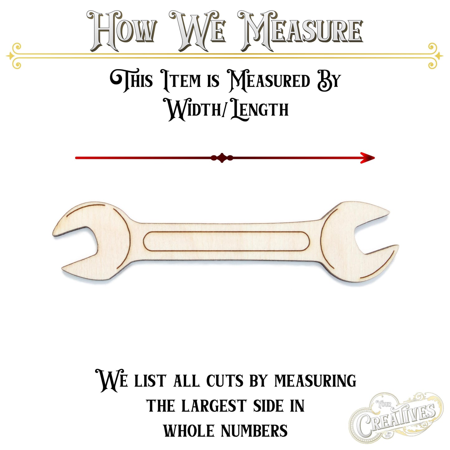 Wrench Detailed Wood Cutout - Laser Cut Unfinished Craft Shape - Multiple Sizes