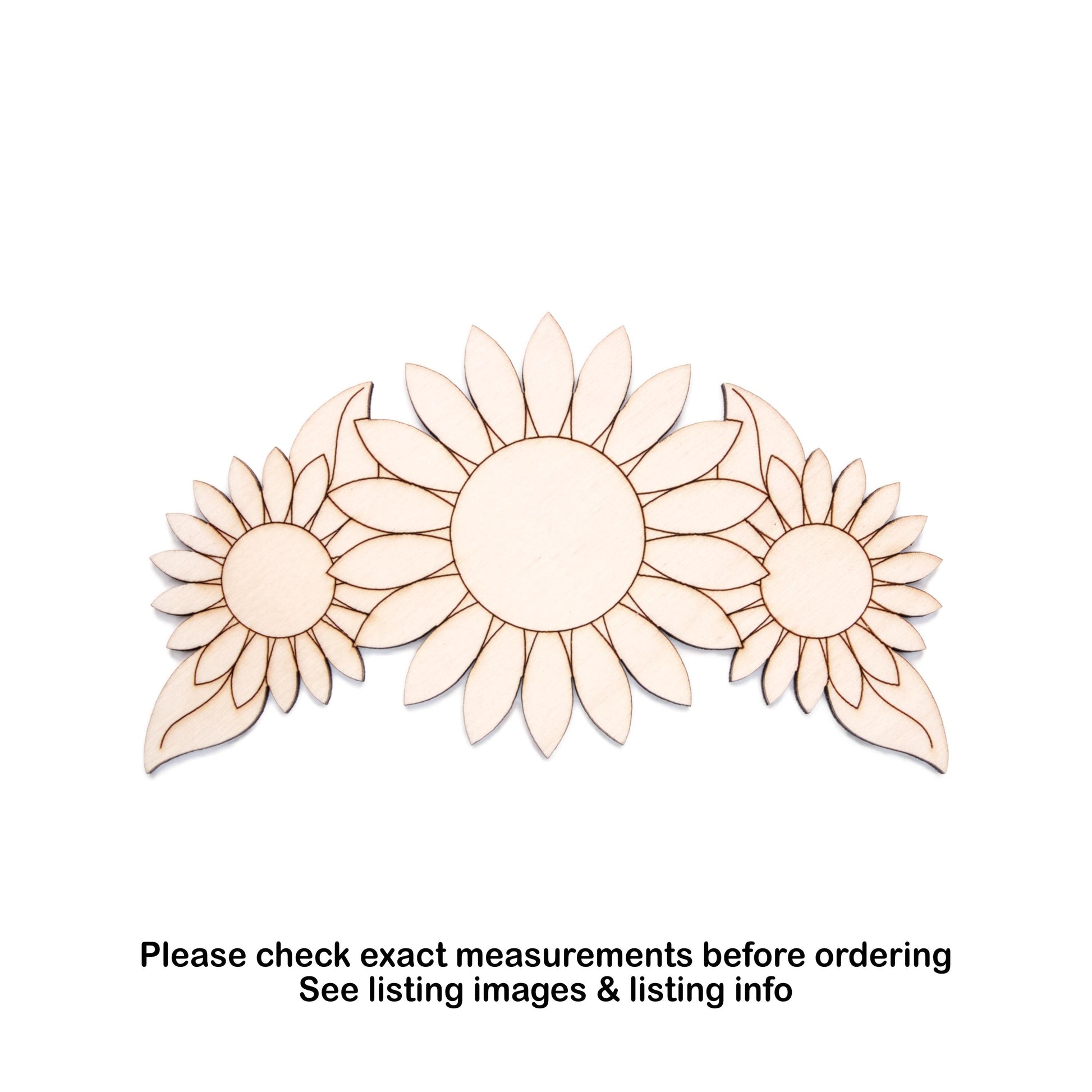 Sunflower Bunch With Leaves Wood Cutout - Laser Cut Unfinished Craft Shape - Multiple Sizes