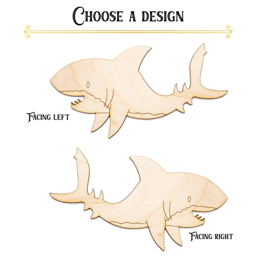 Happy Shark Wood Cutout - Laser Cut Unfinished Craft Shape - Multiple Sizes