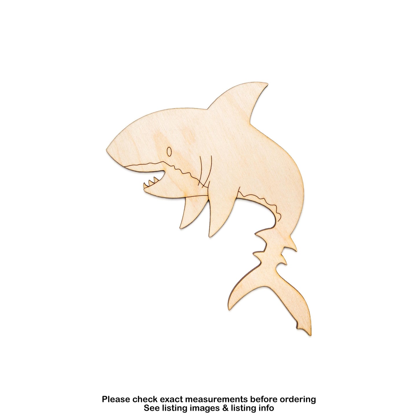 Happy Shark Curled Wood Cutout - Laser Cut Unfinished Craft Shape - Multiple Sizes