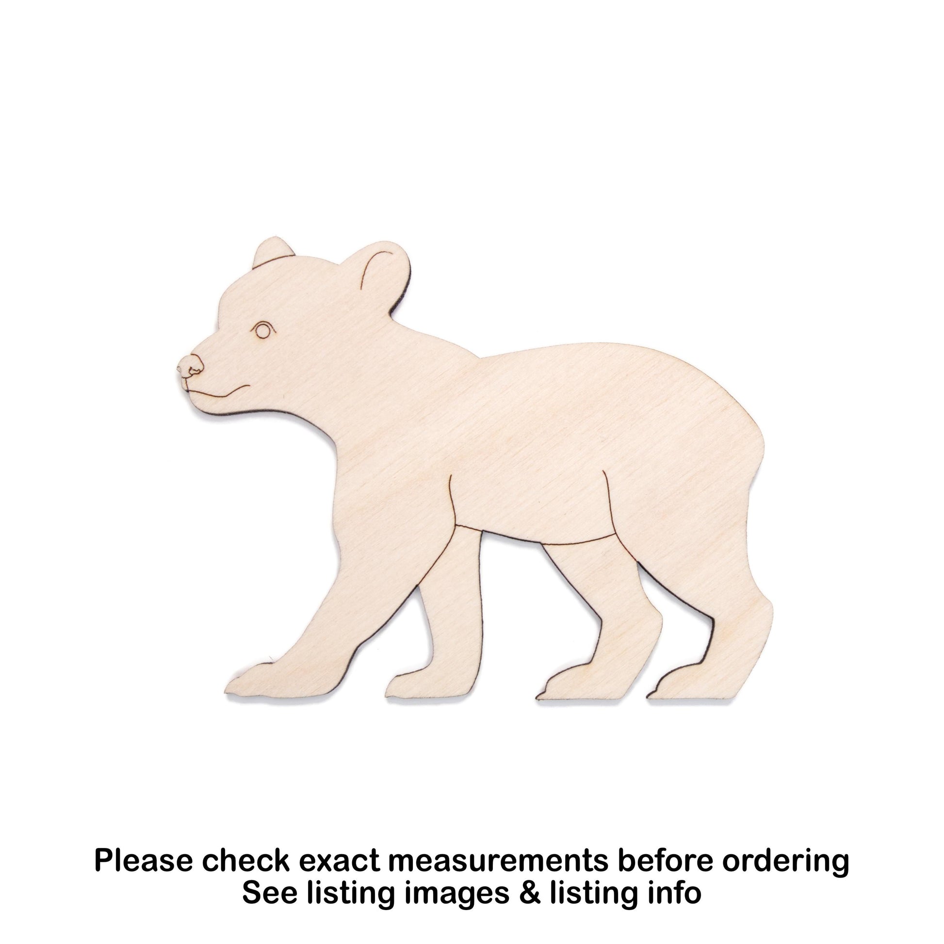 Bear Cub Detailed Wood Cutout - Laser Cut Unfinished Craft Shape - Multiple Sizes