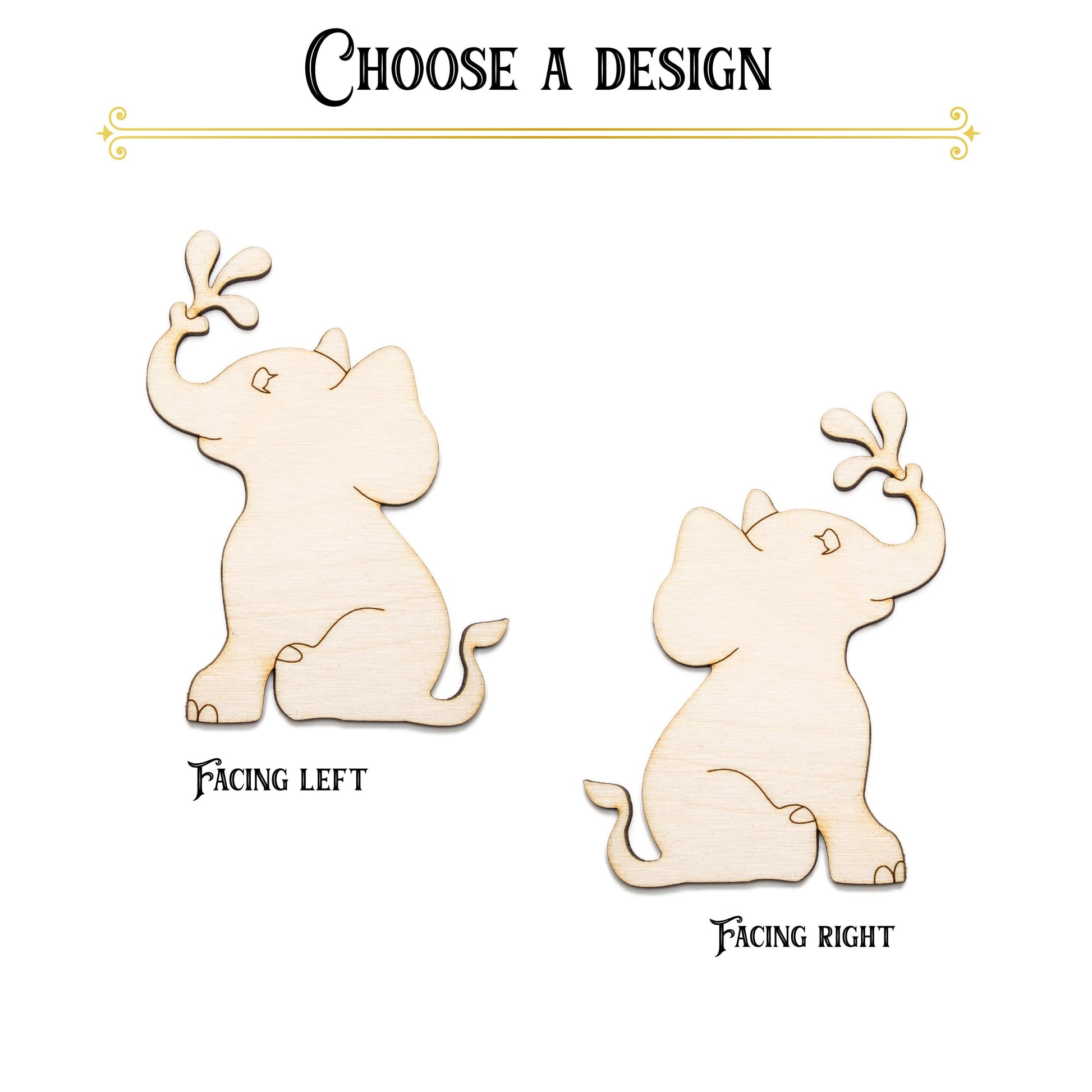 Baby Elephant Spraying Back Wood Cutout - Laser Cut Unfinished Craft Shape - Multiple Sizes