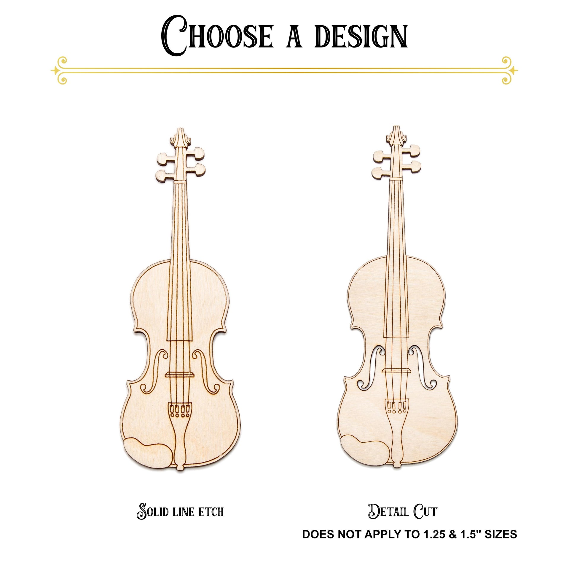 Violin Wood Cutout - Laser Cut Unfinished Craft Shape - Multiple Sizes