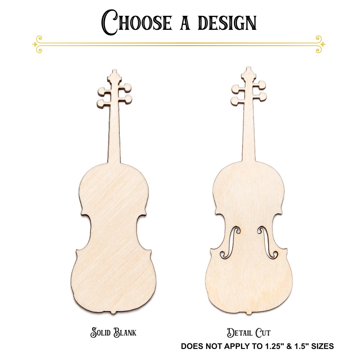 Violin Blank Wood Cutout - Laser Cut Unfinished Craft Shape - Multiple Sizes