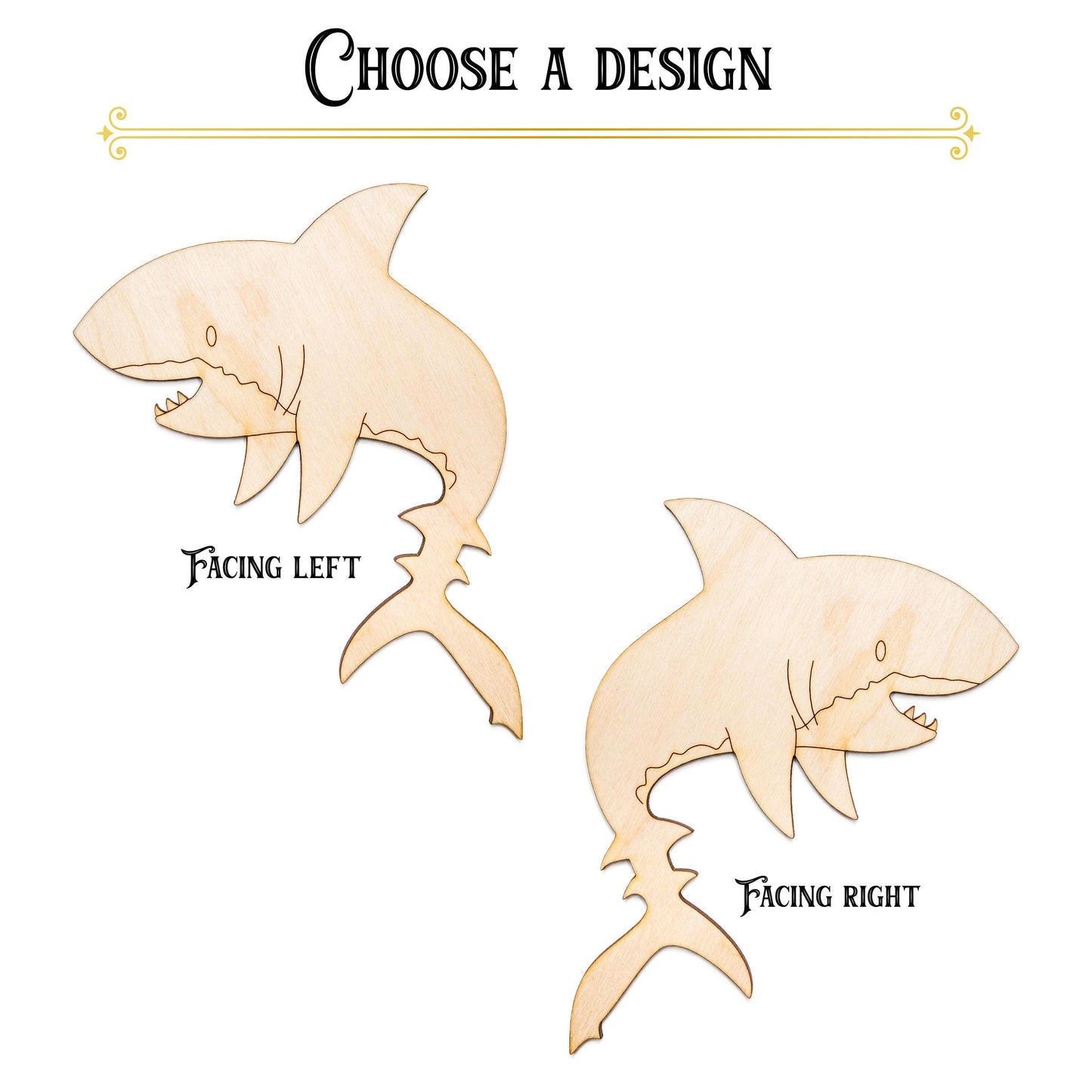 Happy Shark Curled Wood Cutout - Laser Cut Unfinished Craft Shape - Multiple Sizes