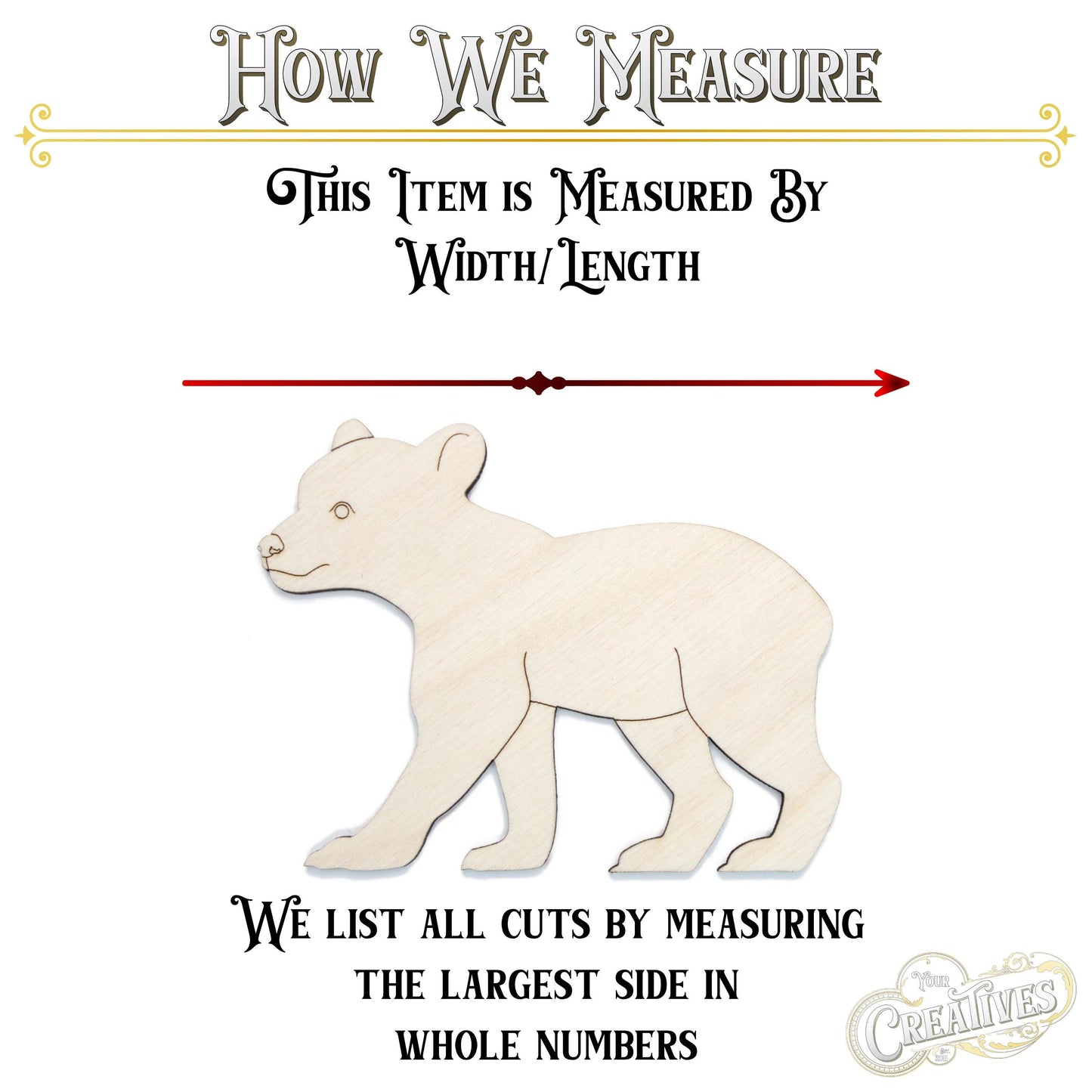 Bear Cub Detailed Wood Cutout - Laser Cut Unfinished Craft Shape - Multiple Sizes