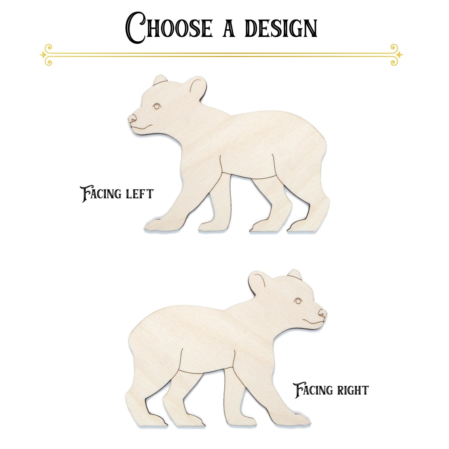 Bear Cub Detailed Wood Cutout - Laser Cut Unfinished Craft Shape - Multiple Sizes