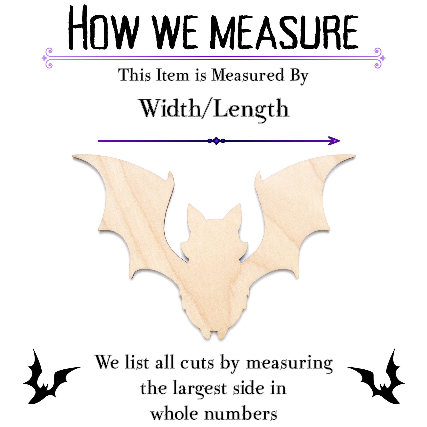 Cute Flying Bat Blank Wood Cutout - Laser Cut Unfinished Craft Shape - Multiple Sizes